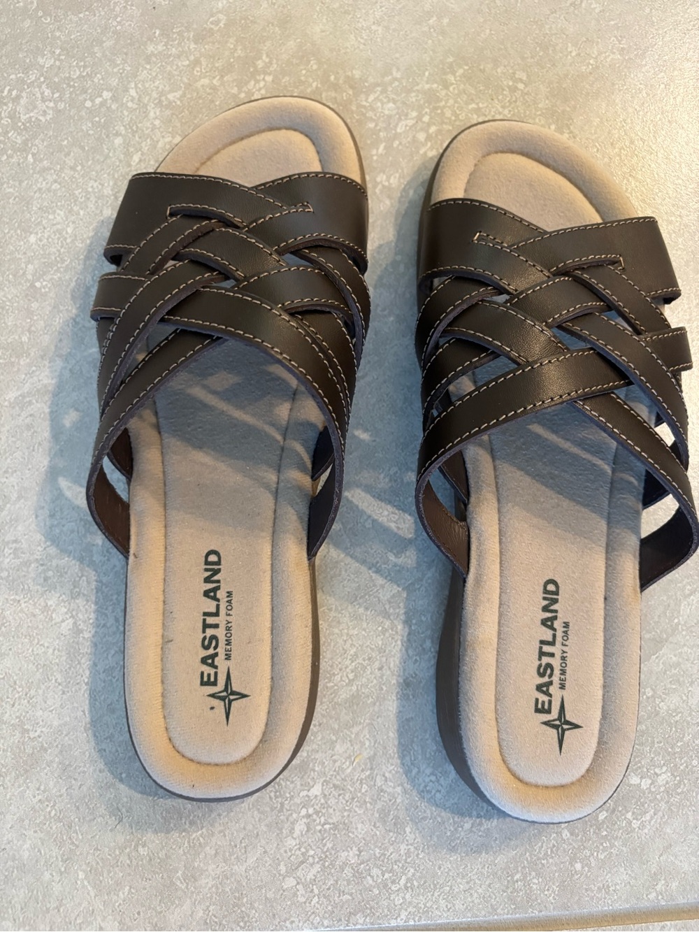 Eastland Dark Brown Woven Slide Sandals